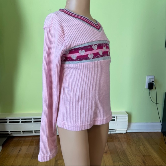 VINTAGE IN DESIGN PINK RIBBED HEART ACCENT LONG SLEEVE SHIRT TOP SIZE 7/8 - Picture 4 of 7